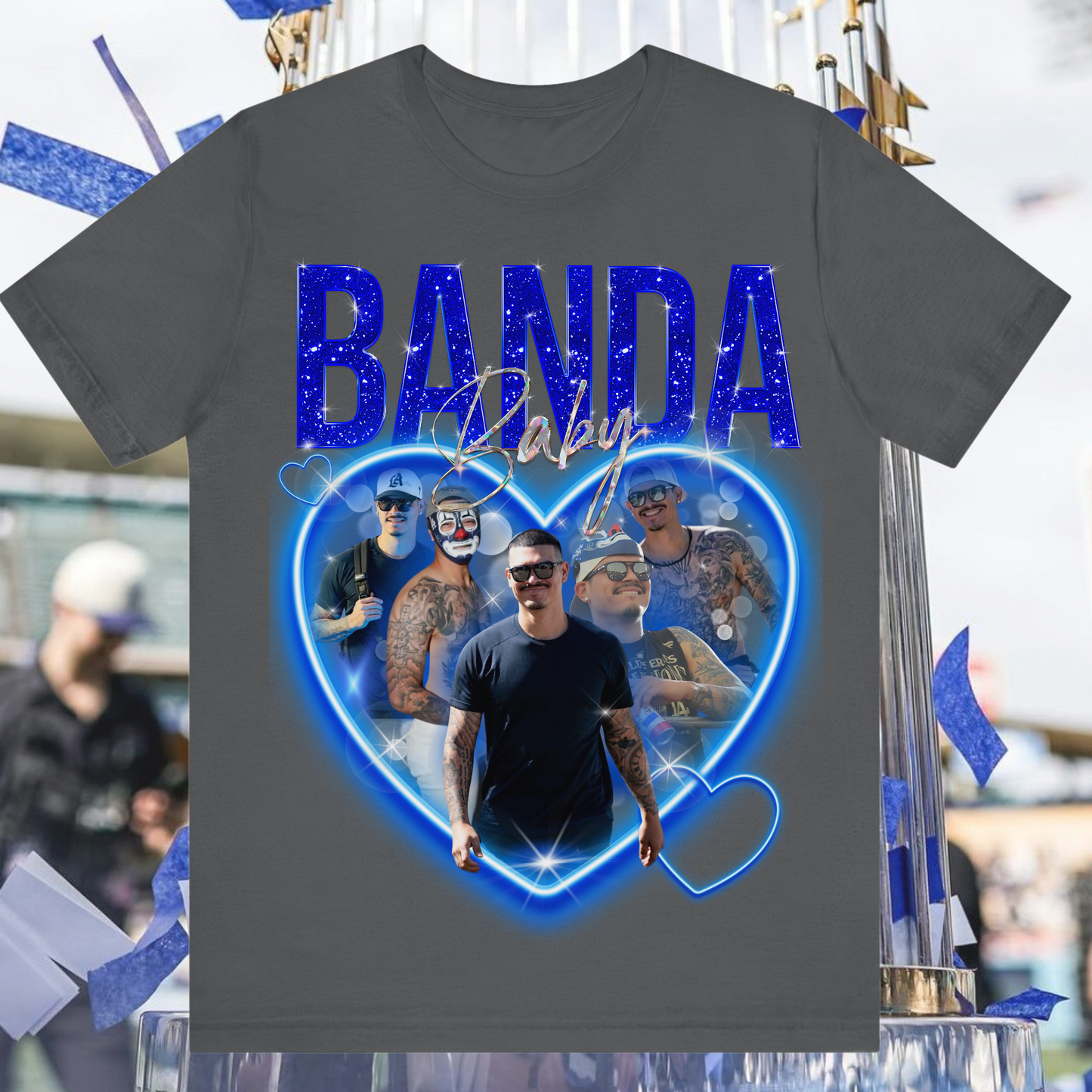 Banda Baby Graphic Tee β The Original. Holographic Blue Heart Fan Shirt