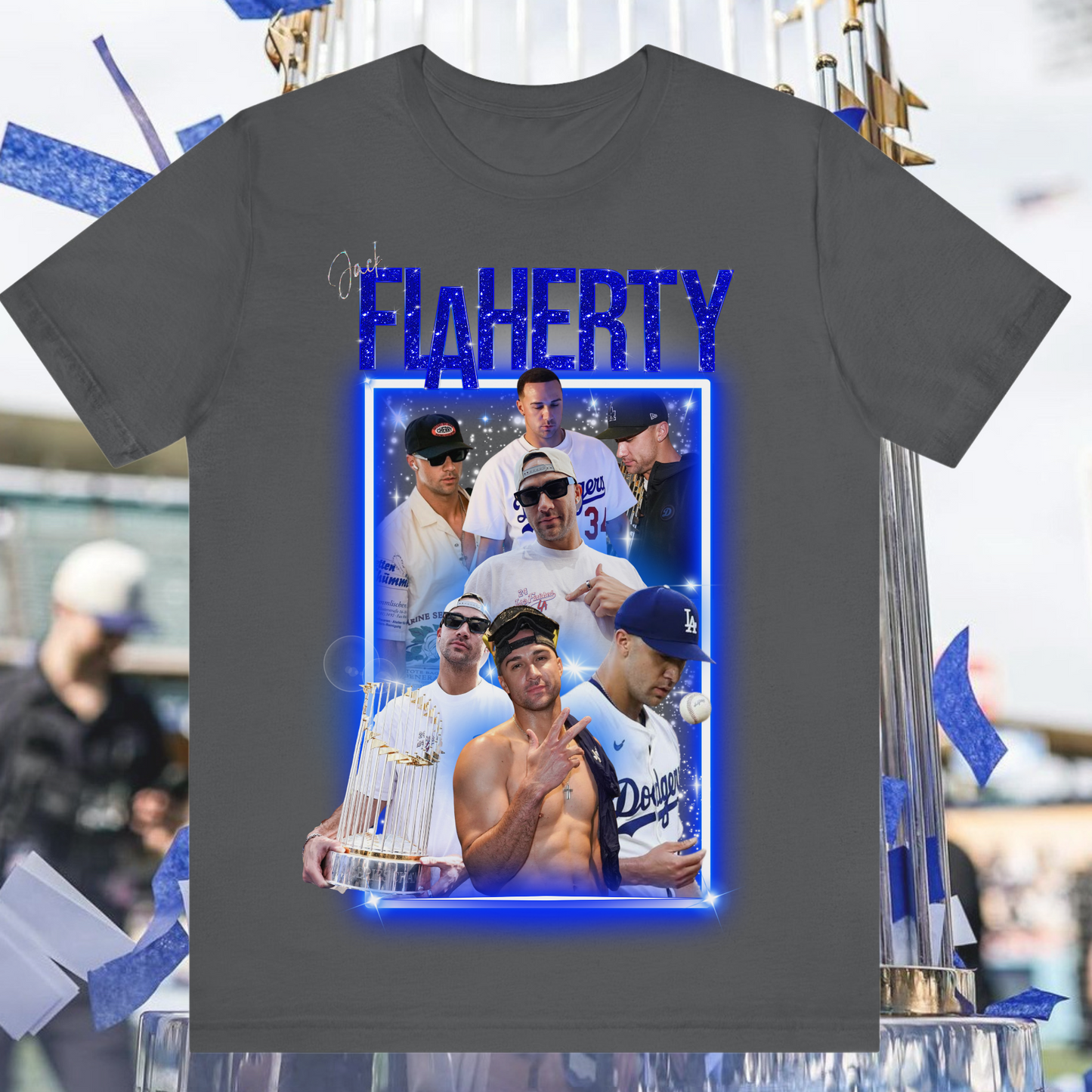 Jack Flaherty Dodgers Tribute Collage T-Shirt – Iconic Baseball Graphic Tee for Fans